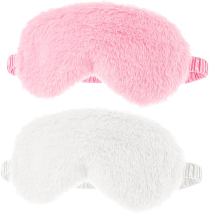 Sibba Plush Eye Mask, 2Pcs Furry Sleep Masks Silk Blindfold, Antifaz para Dormir Comfortable Fluffy Sleeping Eye Cover for Women Men Sleepover Nap Travel Party Supply, Pink White