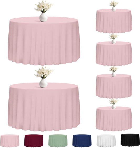Fixwal 120 Inch Pink Round Tablecloth, 6 Pack Round Table Cloth Polyester Fabric Washable Table Covers for Wedding, Party, Banquet, Dining, Birthday Events