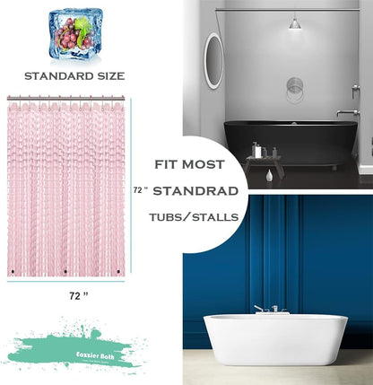 Blush Pink 3D Crystal Plastic Shower Curtain Liner, 72x72 Inch Thin Lightweight Plastic Bathroom Shower Showroom Inner Curtain with Rustproof Metal Grommet Holes and Weighted Magnets