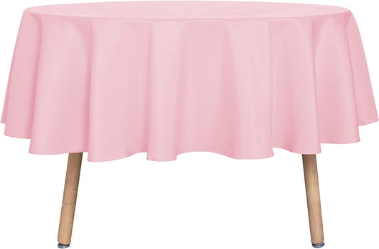 sancua 60 Inch Round Tablecloth (Fits 20-48 Inch Tables), Water Resistant Spill Proof Washable Polyester Table Cloth Decorative Fabric Table Cover for Dining, Buffet Parties and Camping, Pink