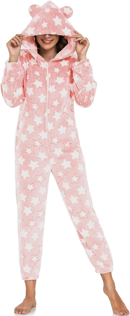 RONGTAI One-piece Women Robes with Star Plush Long Bathrobe for Women, Warm and Soft for Birthday Holiday Gifts