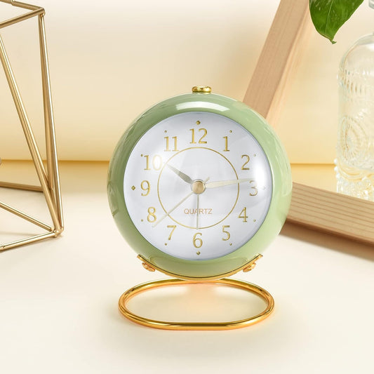 Tetino Analog Alarm Clocks for bedrooms,Small Desk Clocks,Night Light, Non-Ticking，Battery Powered,Silent Alarm Clock for Kids,Simple Design Desktop Alarm Clock. (Pink)