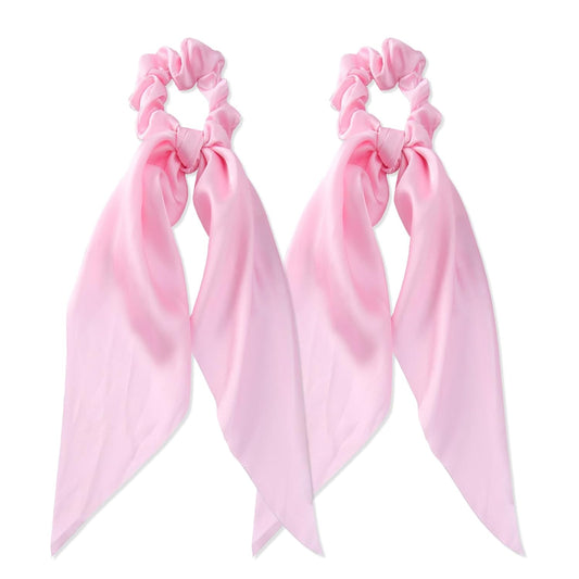 2pcs Knotted Bow Hair Scrunchies Elastic Hair Scarf Hair Ties Bands Satin Hair Ribbon Scrunchy Red Ponytail Holder for Women and Girls (Pink)