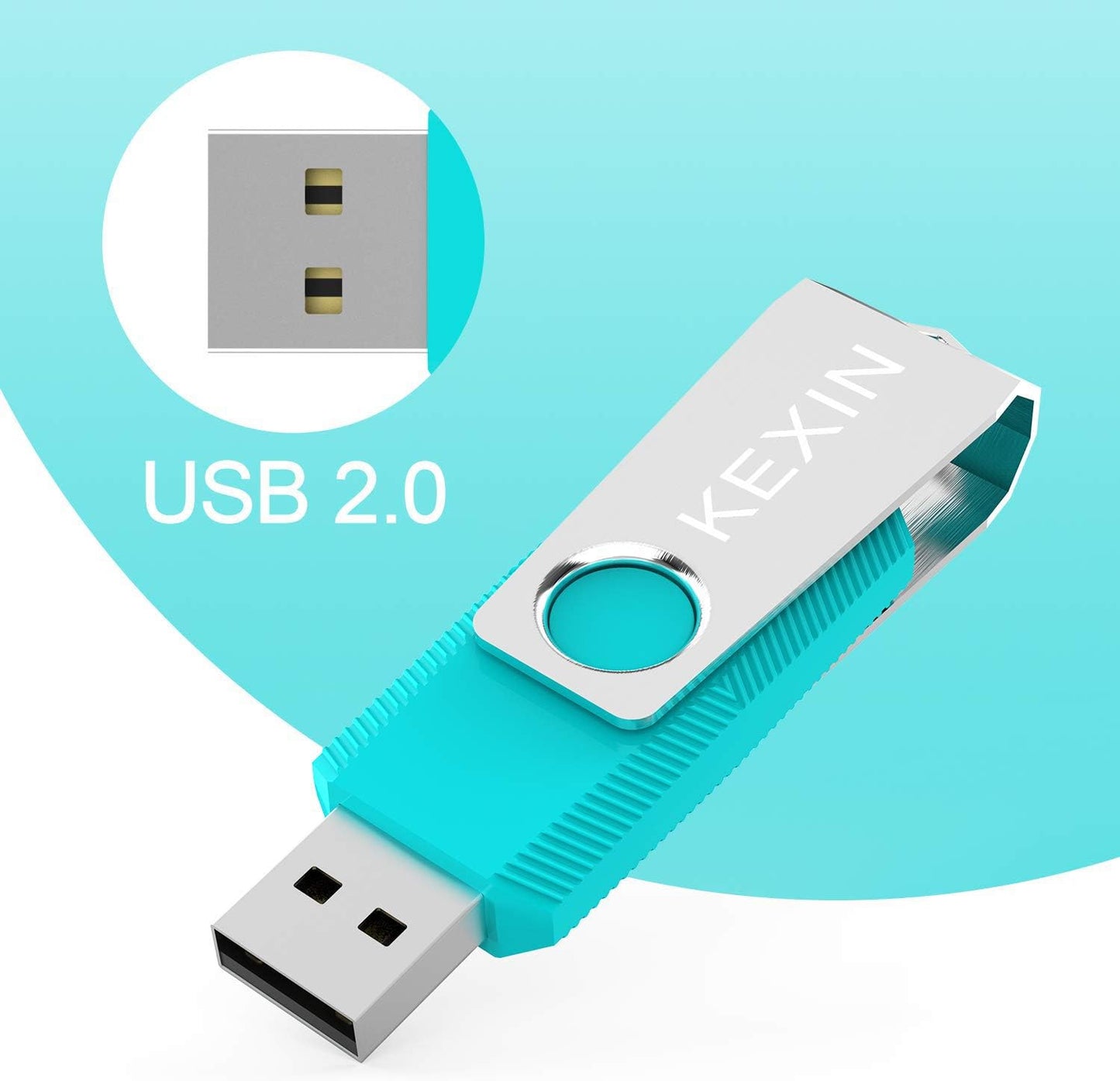 KEXIN Flash Drive 64GB 3 Pack 64 GB Thumb Drive Swivel Pen Drive Data Storage USB Stick with LED Indicator 64G Pink Yellow Cyan