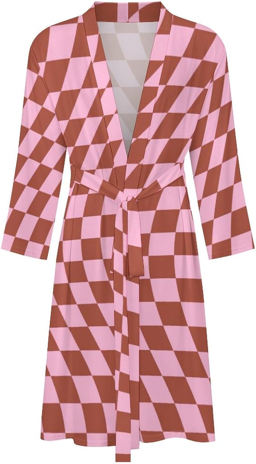 Womens Retro Star Stripes Bathrobe Mens Knit Pajamas Robe With Self Tie Belt Waist Knee Length Spa Robes For Travel
