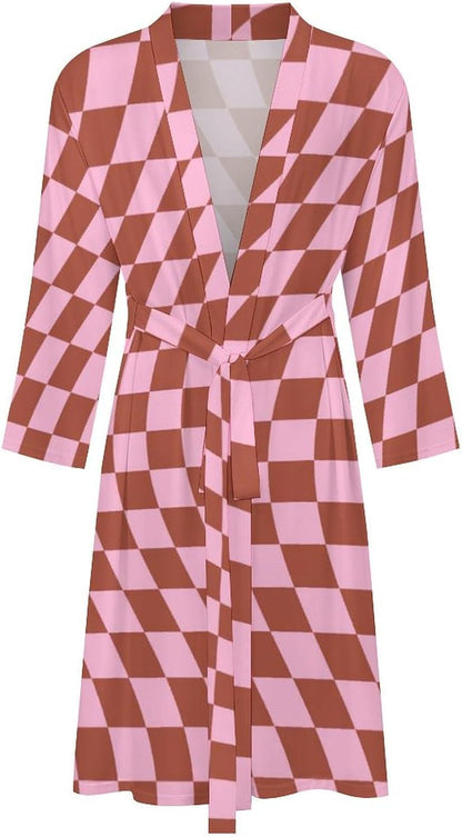 Womens Retro Star Stripes Bathrobe Mens Knit Pajamas Robe With Self Tie Belt Waist Knee Length Spa Robes For Travel