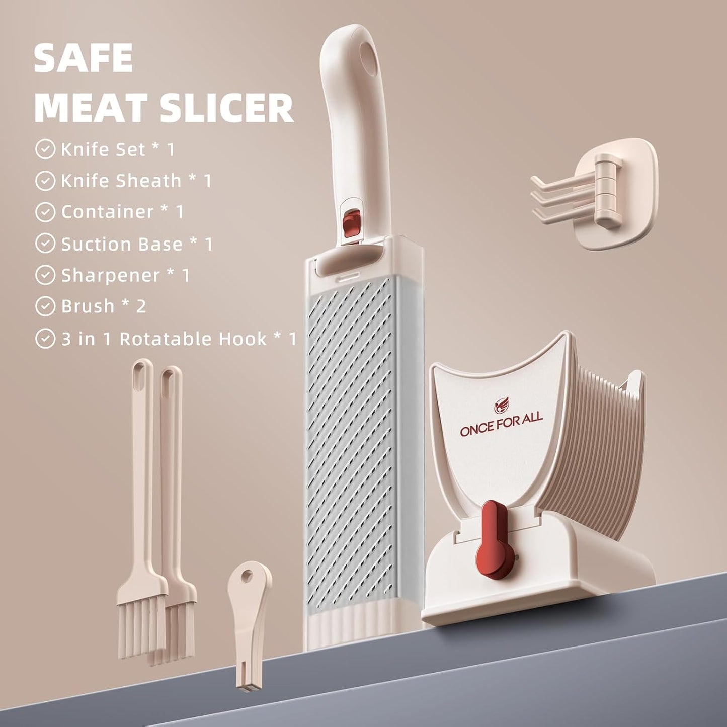 ONCE FOR ALL Meat Slicer Cleaver Kitchen Knife Set For Meat Slicing Shredding, Manual Fresh Meats Cutter Food Slicer For Beef Pork Mutton For Home Cooking BBQ Hot Pot (Pink)