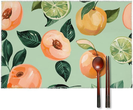 with Peach Pattern Placemats Set of 4 Heat Resistant Place Mats for Dining Table Non-Slip Placemat Easy Clean Washable Table Mats for Kitchen Table Indoor/Outdoor