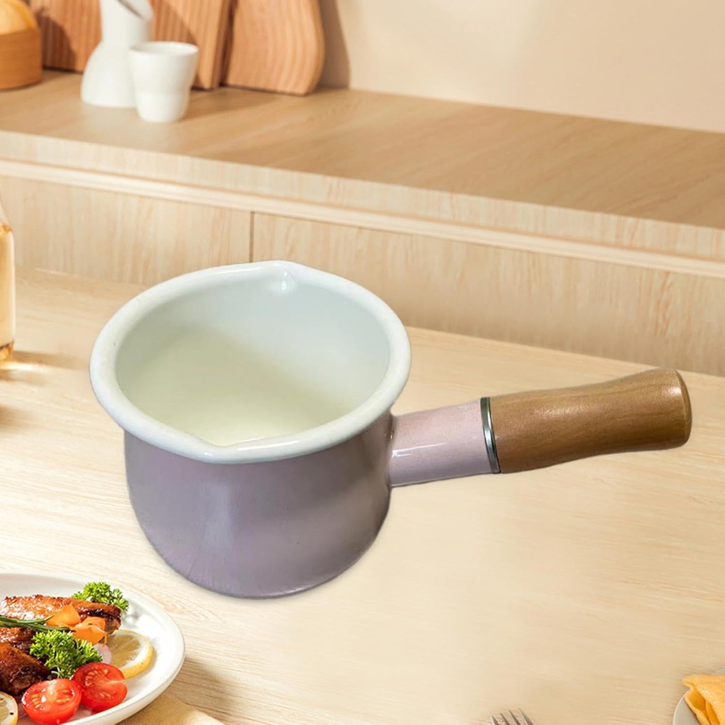 Petite Nonstick Pot with Elegant Bamboo Handle for Cooking, Pink