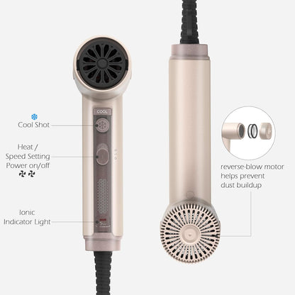 TOME Hair Dryer, 1875W High-Speed EC Motor 110,000 RPM Ionic Blow Dryer, Fast Drying, Cool Shot Lock, 3 Heat 2 Speed, 4 Attachments (Styling Nozzle, Diffuser, 2 Air-Powered Wrap Wands), 125V Pink