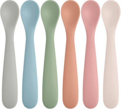 Eascrozn 6 Pack Silicone Baby Spoons, Baby Spoons Self Feeding 6 Months+, BPA Free, Soft Tip Baby Utensils Feeding Spoon, Baby Led Weaning Supplies, Dishwasher and Boil Safe