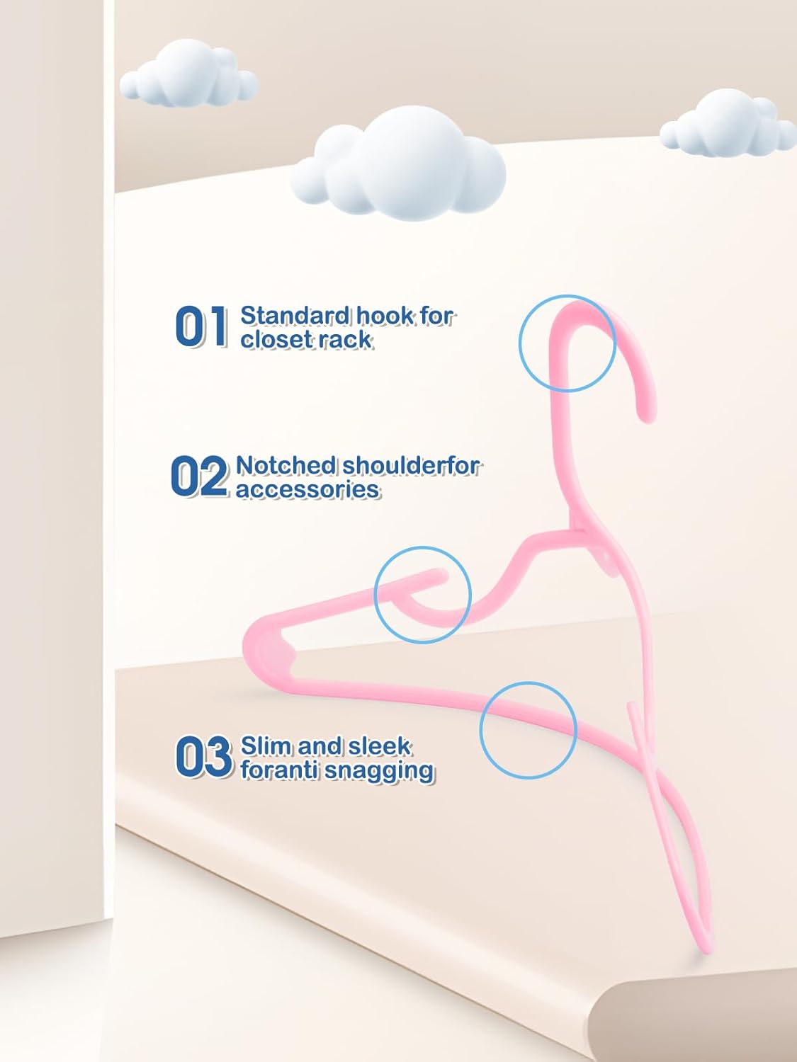 SMARTOR 60 Pack Baby Hangers - 11.7 Inch Plastic Baby Hangers for Closet - Childrens Hangers for Clothes & Infant Hangers for Closet - Closet Hangers for Daily Use - Pink