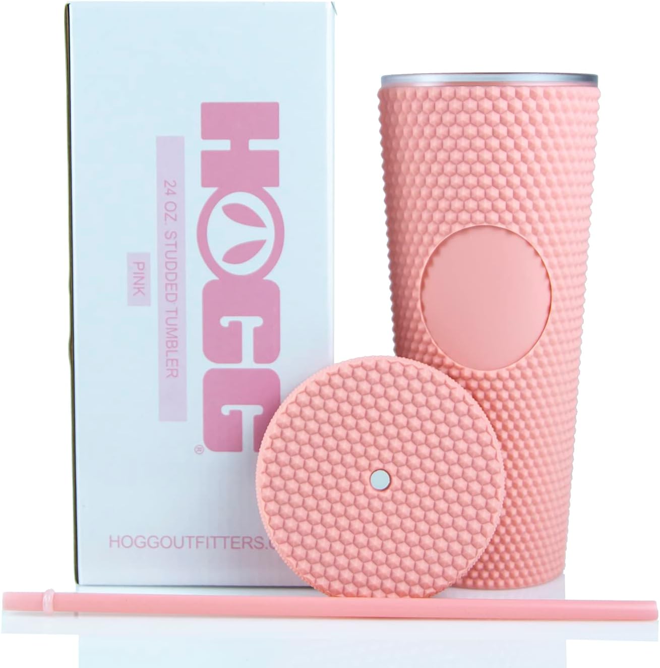 Hogg 24 oz Studded Tumbler with Lid and Straw - Light Pink, Reusable Iced Coffee Cup, Bling Tumbler for Women, Glitter Rhinestone Cup, Gifts for Iced Coffee Lovers