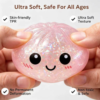 Mystery Dumpling Squishies Box,Stress Relief Fidget for Adults & Teens Stocking Stuffers Gift Soft Squeeze Stress Balls. (Pink Glitter)