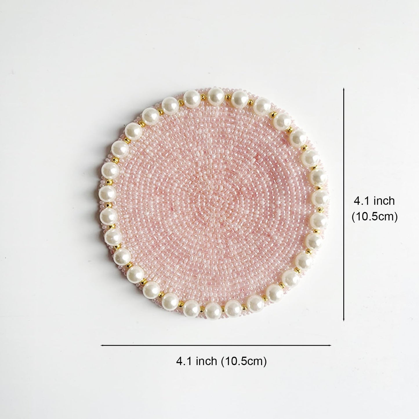 Handmade Beaded Tabletop Protection Coaster - Imitation Pearl, 4 Inch Round, Coffee/Tea/Bar Coaster, Dinning Table Accessories Decor Gift Art (Pink)
