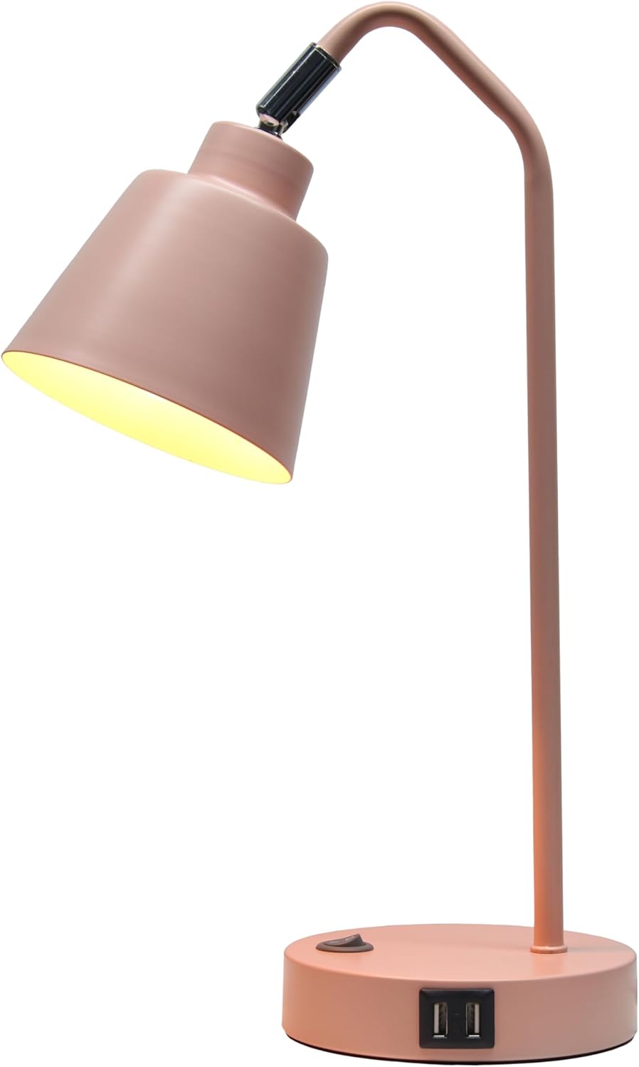 Simple Designs LD1071-BPK 16" Sleek Essentials Adjustable Metal Desk Task Lamp with Dual USB Ports, for Office, Desk, Nightstand, Dorm, Blush Pink