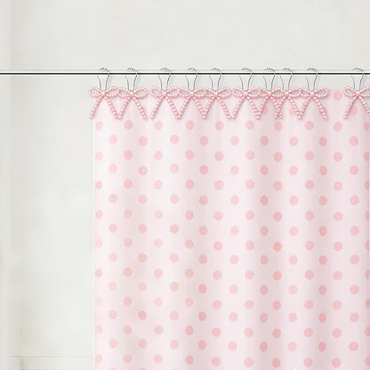 Shower Curtain Hooks Pink, 12 Pack Pink Shower Curtain Hooks with Cute Bow Charms, Cute Shower Hooks Bows for Girl Shower Curtain Decor, Aesthetic Shower Hooks for Bathroom
