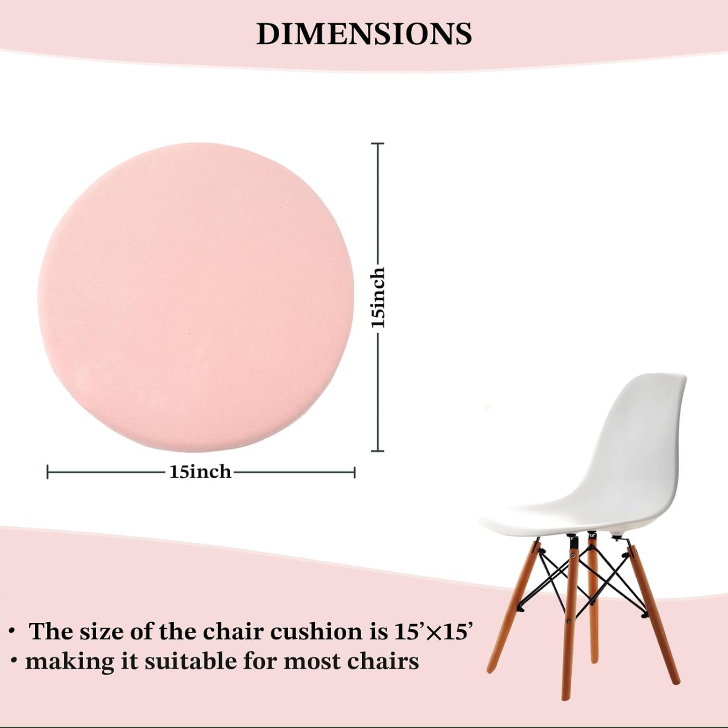 Pink 15.7 Inch 2 Pack Round Memory Foam Chair Pad, 1.8" Thick Anti-Slip Stool Cushion with Removable Cover for Extended Sitting, Comfortable Seat Cushion for Dining Room Kitchen Office