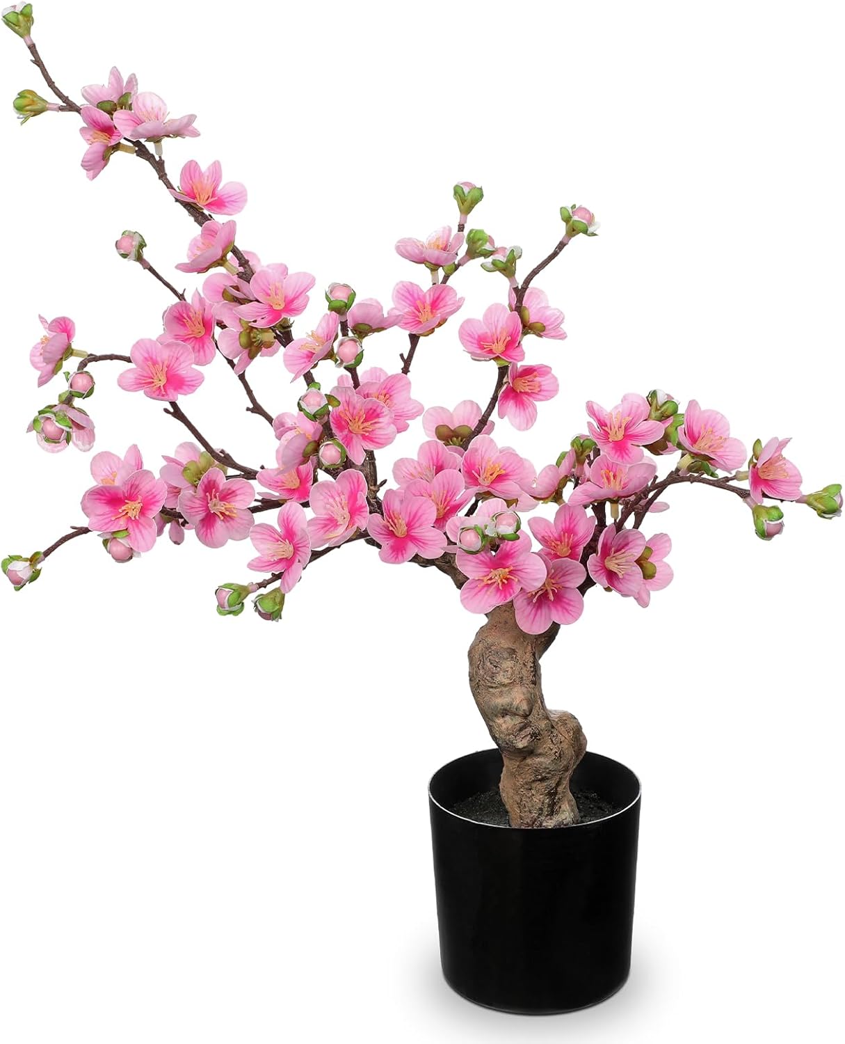 Faux Cherry Blossom Decor Pink Silk Flowers Arrangement 17.3" Small Cherry Blossom Flowers Tree Realistic Artificial Flowers with Vase Pot Fake Flowers for Home Office Table Centerpiece Wedding Decor