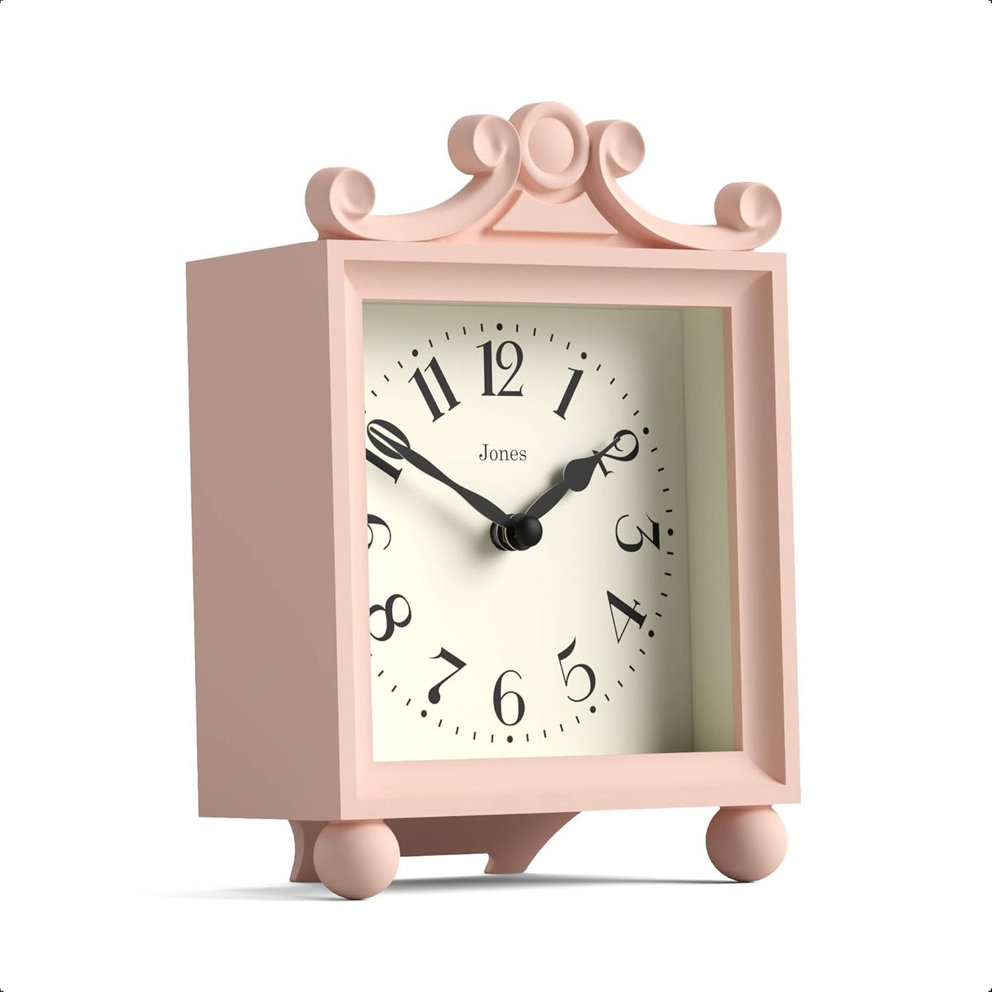 JONES CLOCKS® Parlour Mantel Clock | Small Classic Carriage Clock | Rose Pink | Elegant Square Decorative case, Perfect for Mantel, Shelf, Table or Bedside