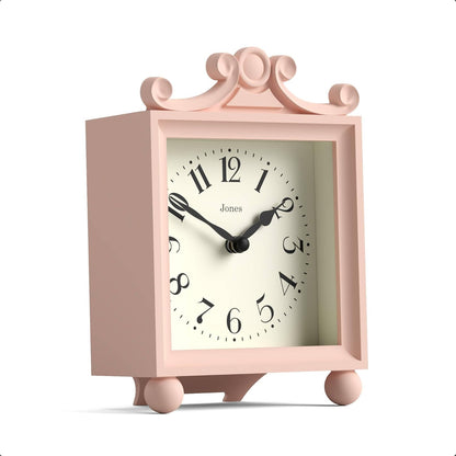 JONES CLOCKS® Parlour Mantel Clock | Small Classic Carriage Clock | Rose Pink | Elegant Square Decorative case, Perfect for Mantel, Shelf, Table or Bedside