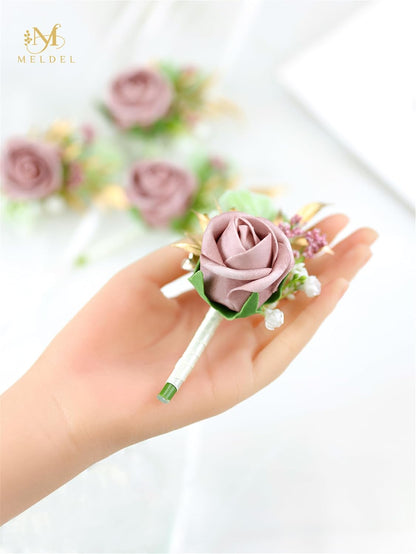 Dusty Pink Faux Foam Rose Boutonnieres for Men Wedding Prom 6Pcs | Artificial Foam Rose Boutonnieres for Wedding Prom Groom Groomsman Homecoming Ceremony Anniversary Party