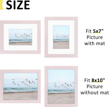 Frametory, 8x10 Frames Display 5x7 Picture with Mat or 8x10 Photo Without Mat, Shatter-Resistant Glass, Pre-Installed Wall Mounting Hardware - Pink