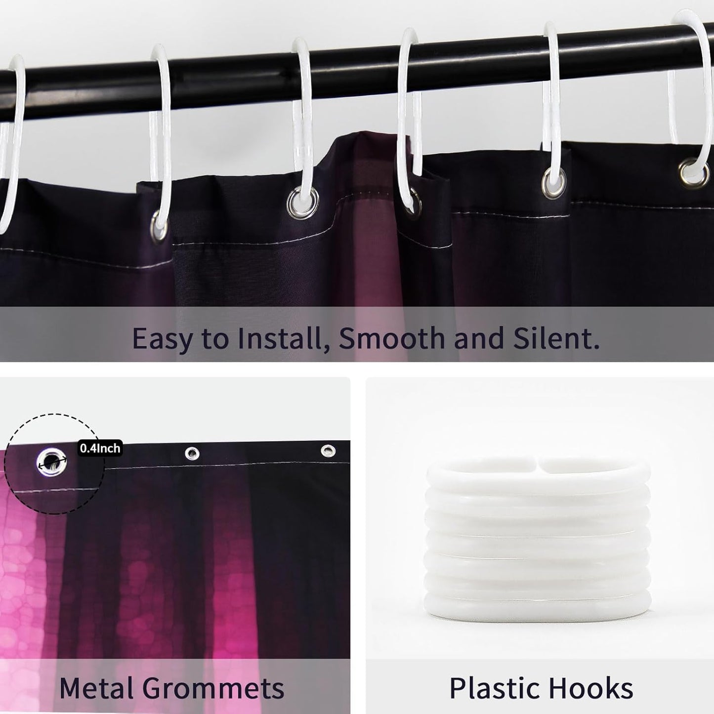 Gibelle Pink Striped Shower Curtain, Hot Pink Neon Pink Cute Shower Curtain Set with 12 Hooks, Abstract Mosaic Glass Texture and Dark Stripe Art Waterproof Fabric Bathroom Decor, 72" W x 72" L