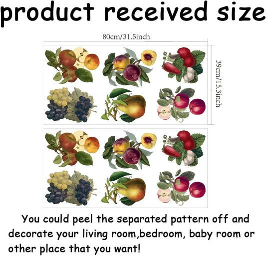 SUPERDANT 2 Sheets Vintage Fruits Wall Stickers Grape Peach Pears Wall Decals Kitchen Retro Country Art Decor Peel and Stick Vinyl Murals for Refrigerators Cabinet Dining Room Livingroom Nursery