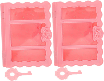 Yardwe 2pcs Nordic Style Decorative Book Storage Box Faux Book Keepsake Organizer for Home Decor Boy Girl's Room and Office Elegant Carved Design Pink