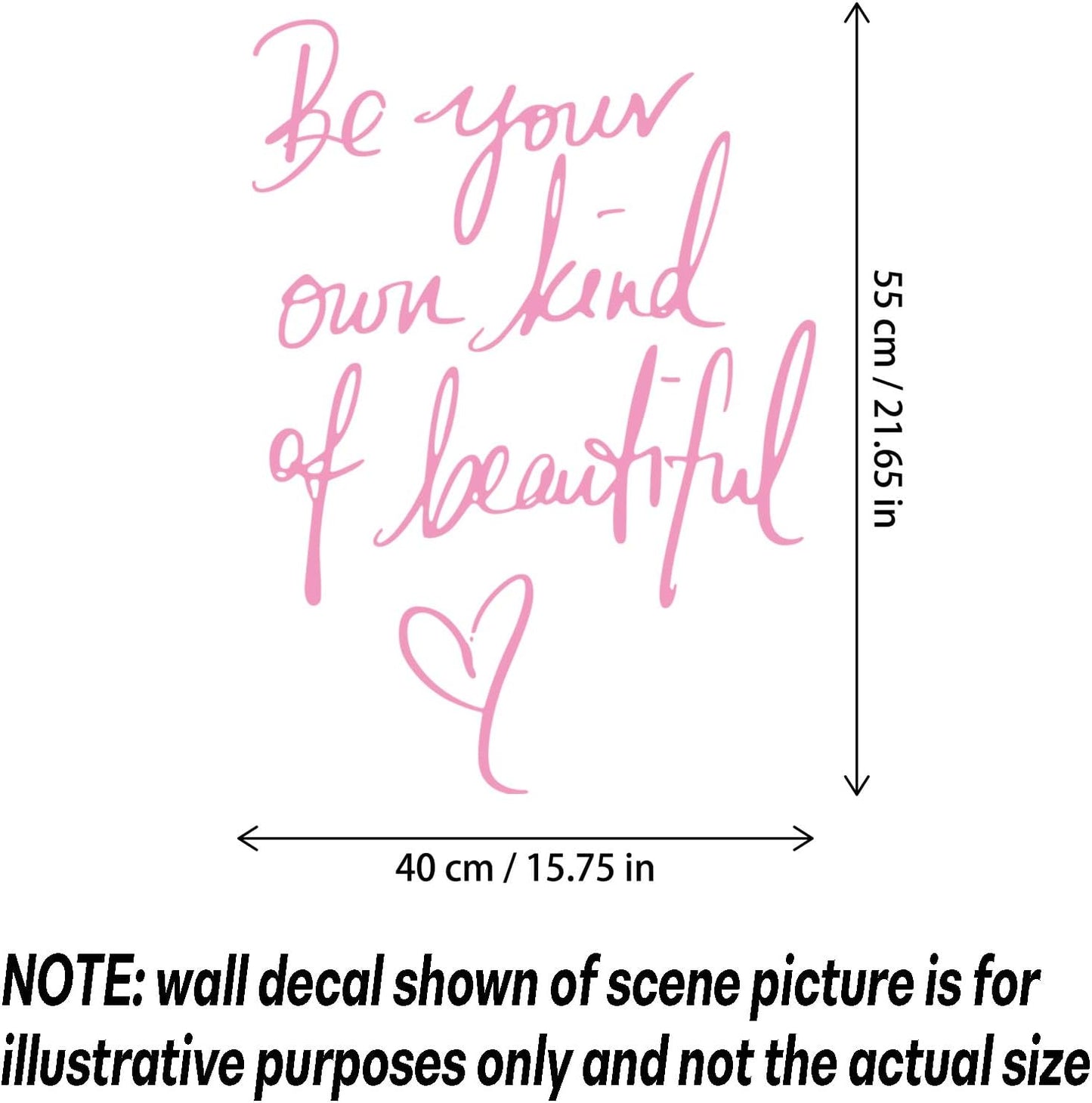 Be Your Own Kind of Beautiful Vinyl Wall Decals Sayings Pink Art Lettering Wall Stickers Decor Wallpaper for Girls Women Bedroom Living Room Background Home Decoration