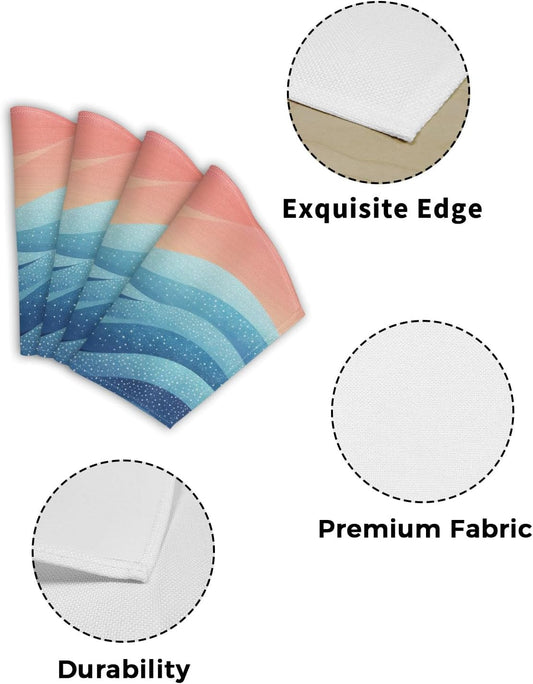 Round Table Placemat Wedge Placemats Set of 6,Blue Peach Layered Ocean Waves Placemat Washable Table Mats,Gradient Striped Fan Shaped Place Mats for Kitchen Dinner Party Decor