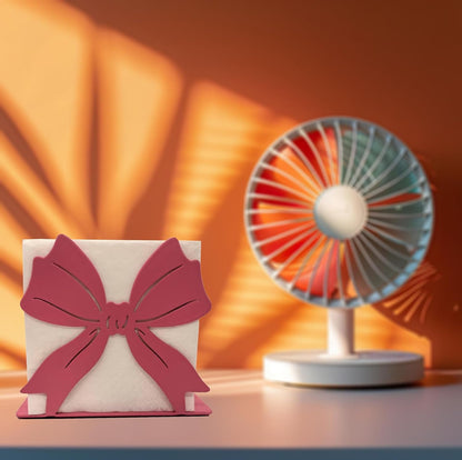 Pink Napkin Holder for Table - Decorative Bow Design Napkins Holder for Paper Napkins, Elegant Restaurant & Dining Table Accessory, 4.7 x 4 Inches (Rose Pink)