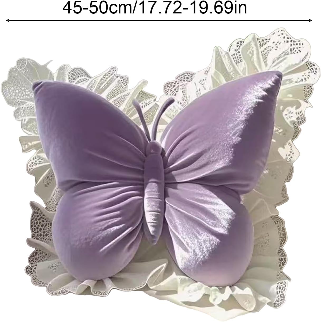 Butterfly Throw Pillow with Lace Edge, 20 inch Velvet Butterfly Decorative Pillow, Animal Pillow for Couch Living Room Bed,Home Decor, Office Chair, Car Seat (Pink)