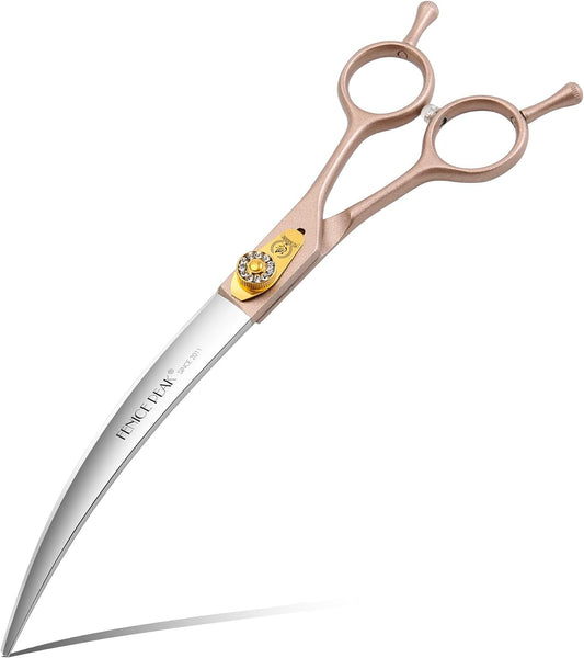45° Extra Curved Dog Grooming Scissors 440C Stainless Steel 7.5'' Big Arc Curved Shears Rose Gold Sharp and Durable Trimming Scissors for Dogs and Cats