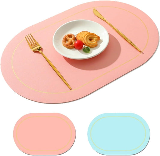 Reversible Oval Placemats Set of 6 - Washable Double Color Table Mats for Dining, Kitchen, Parties & Outdoor Use (Mint Green) Light Pink 6 Pack