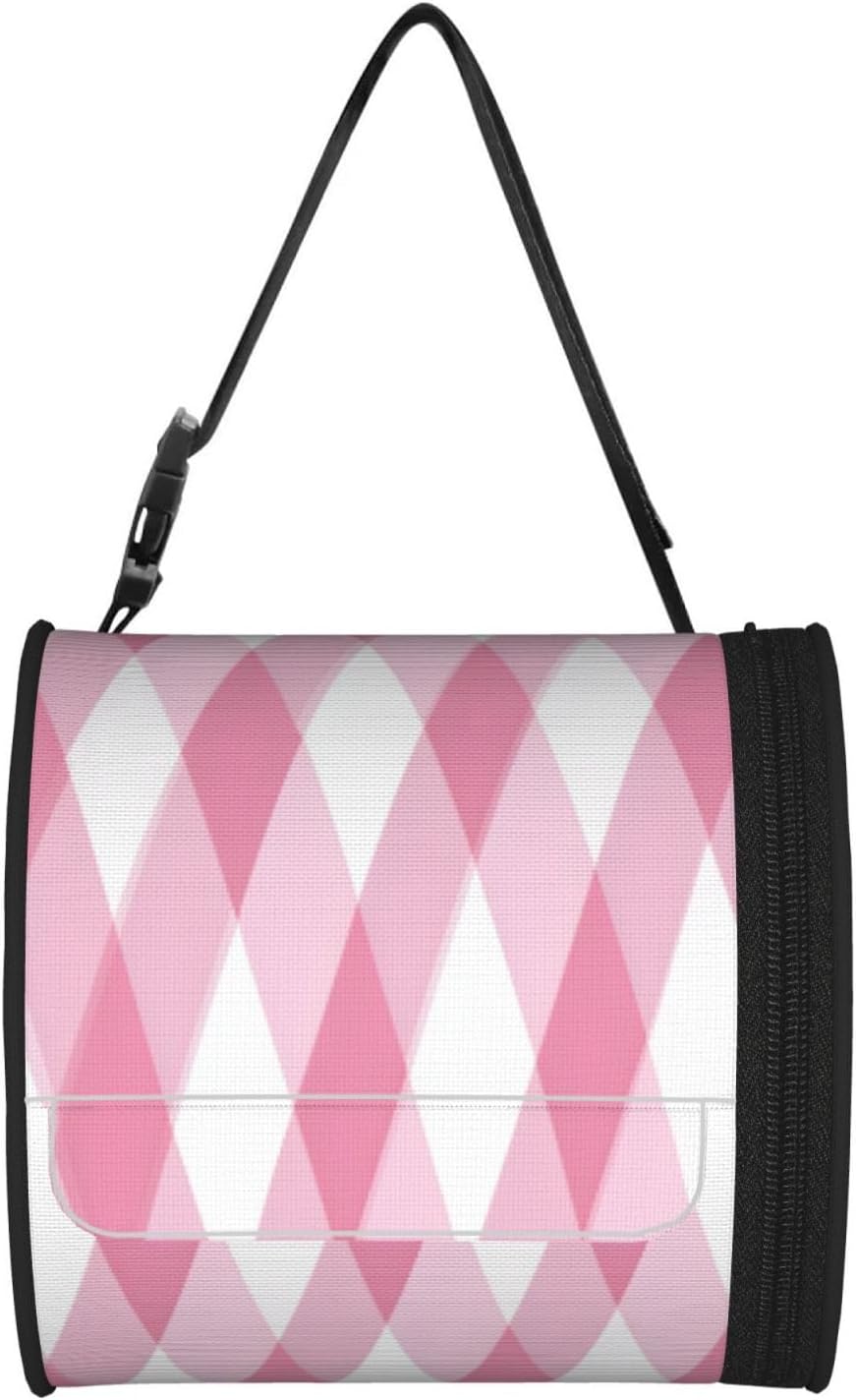 Oxford Cylinder Tissue Holder, Round Tissue Container Pink Plaid Pattern - 6.3''X6.3'' Portable Toilet Paper Roll Cover Tissue Box for Home Car Camping Office Travel