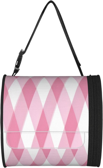 Oxford Cylinder Tissue Holder, Round Tissue Container Pink Plaid Pattern - 6.3''X6.3'' Portable Toilet Paper Roll Cover Tissue Box for Home Car Camping Office Travel