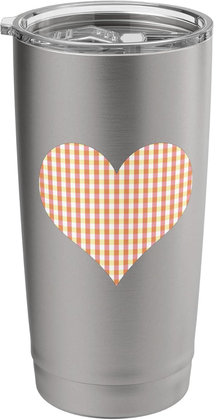 Cute Peach Yellow Plaid Checkered Gingham Pattern Minimalist Stainless Steel Insulated Tumbler