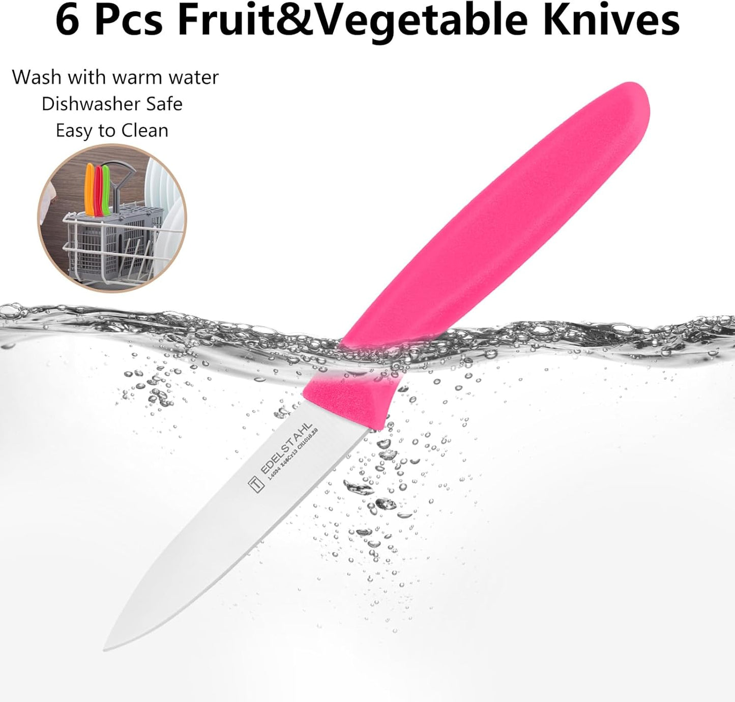 Paring Knives Set,Stainless Steel Paring Knife Set of 6,Sharp Vegetable&Fruit Knifes,Small Knife Set,Ergonomic Handle Paring Knives,Straight Edge Paring Knife Set,Pink Peeling Knife