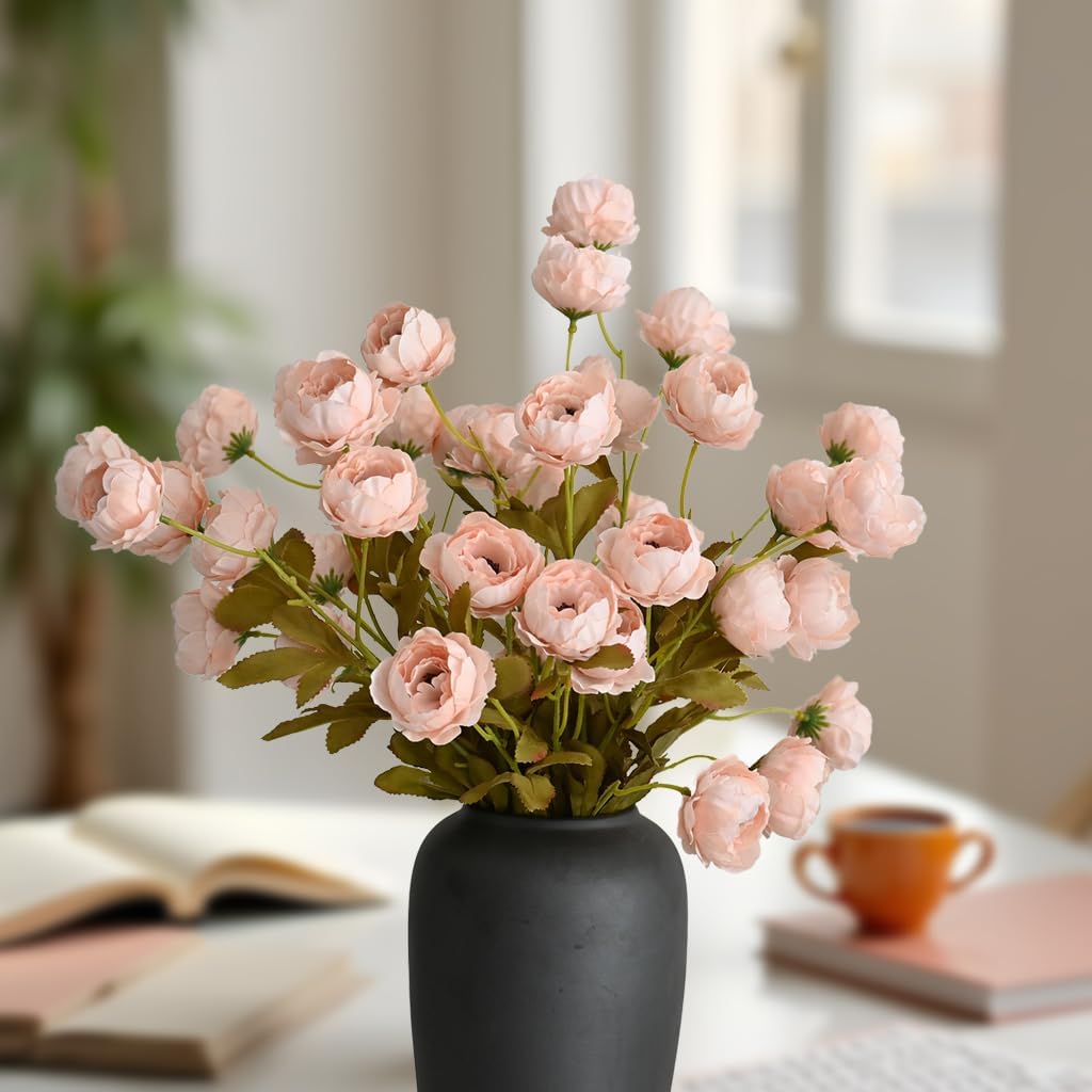 LADADA 4Pcs 27-Inch Faux Silk Peony Artificial Flowers with Stems, Bulk Fake Peony Branches for Vase, DIY Bouquets, Wedding Centerpieces & Party Decor Arrangements
