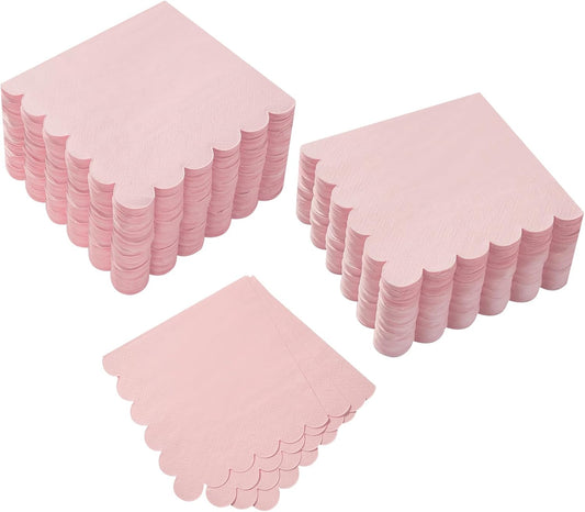 200 Pack Cocktail Napkin 2-Ply Scalloped Edged 5 x 5IN Pink | ﻿ Disposable Dessert Napkins for Dinner Wedding Birthday Party Bridal Anniversary Reception Event