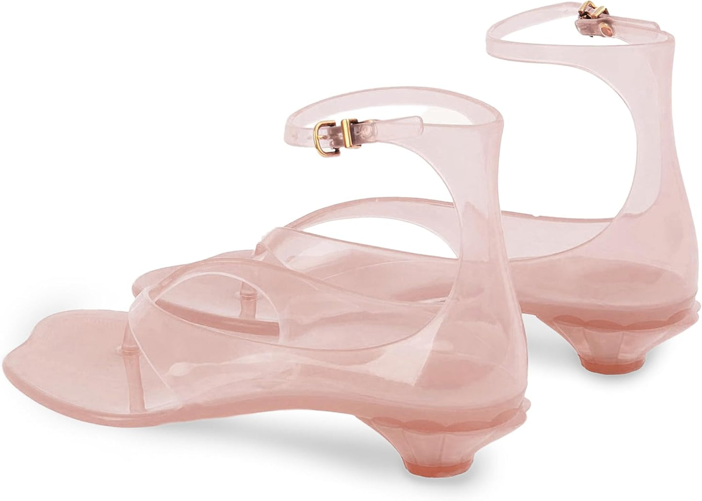 KISSASA Jelly Shoes for Women Fip Flop Flower Kitten Heel Sandals Clear Ankle Strap Thong Heels Summer Dress Shoes