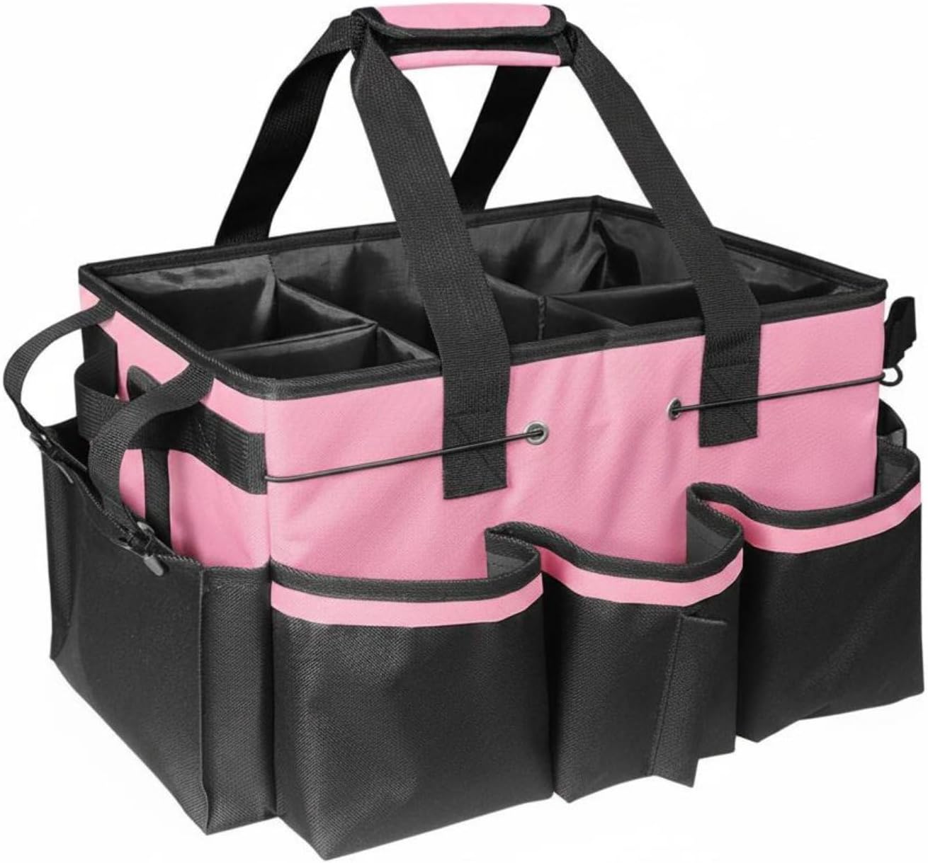 Janitorial Supply Bag Waterproof Housekeeping Tool Bag Portable Cleaning Supply Carrier for Housekeepers, Pink Black