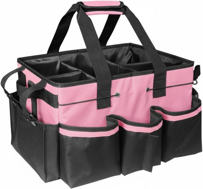 Janitorial Supply Bag Waterproof Housekeeping Tool Bag Portable Cleaning Supply Carrier for Housekeepers, Pink Black