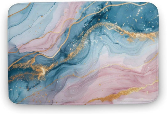 Marble Bathroom Rugs Mat 15.7" x23.6, Modern Luxury Foil Texture Pink Blue Gold Marble Extra Soft Microfiber Bath Rugs, Non-Slip Bath Carpet, Absorbent Bath Mat for Bathroom Floor, Tub and Shower