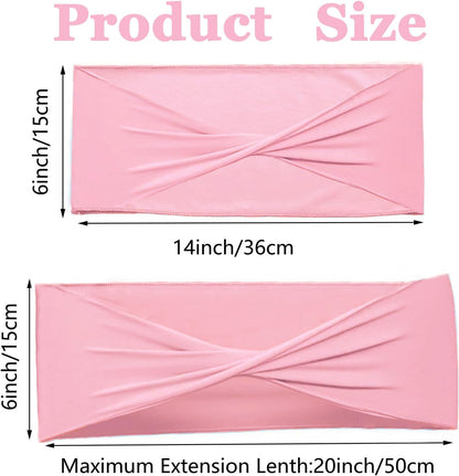 Spandex Pink Chair Sashes 50 Pcs Pink Sashes Bows Elastic Chair Cover Bands Ties Without Buckle for Wedding Party Events Ceremony Birthday