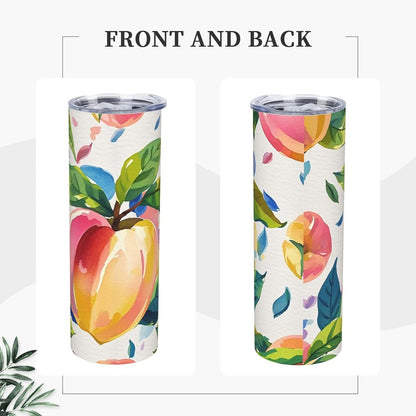 Colorful Peach Watercolor 20oz Tumbler Stainless Steel Insulated Travel Tumblers Leakproof Travel Coffee Mug With Lid And Straw Water Bottle Drink Tumbler Cups Gifts For Women Men Lovers