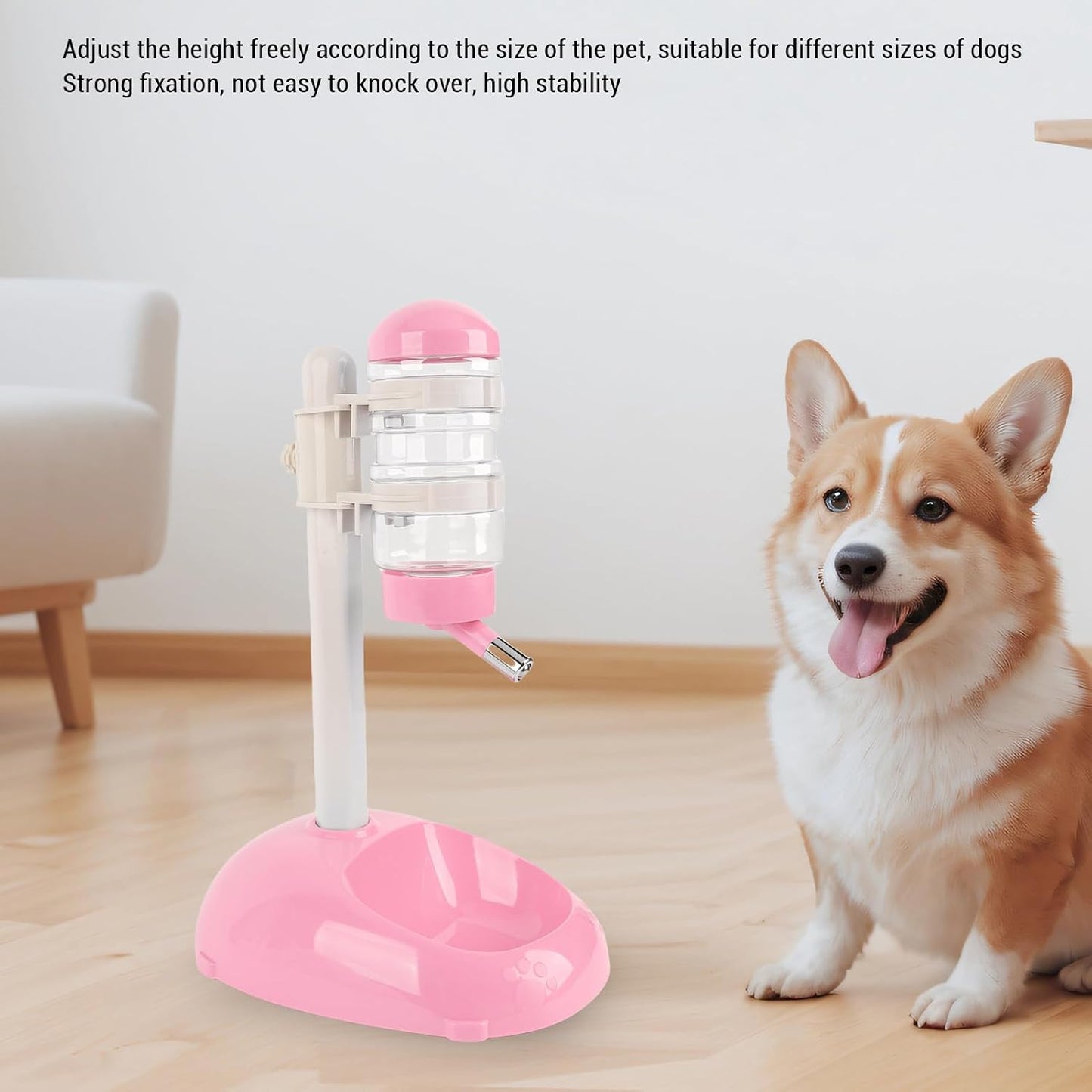 Automatic Standing Water Dispenser Bowl, Pet Adjustable Height Feeder for Water 500ml Capacity Standing Water Feeder with Detachable Bottles Ideal for Dogs Cats (Pink)