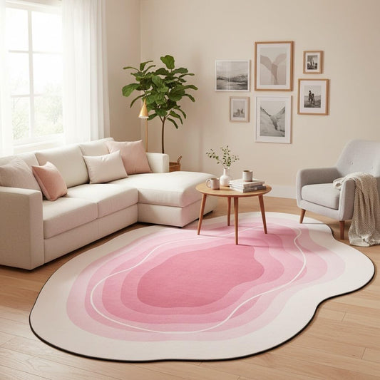 Modern Minimalist Geometric Ombre Texture Pink and Cream Rug 5x7 Thin Non Slip Irregular Shaped Area Rugs for Living Room Nursery Dorm Farmhouse Entryway Guestroom Home Office Boho Carpets
